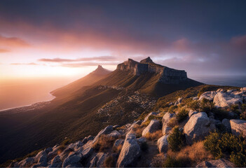 table hdr mountain cape town south africa atlantic barrier beautiful beauty blue blurred car city landscape curve dawn drive dusk fast landmark light motion - Powered by Adobe