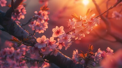 The cherry blossom, known as sakura, holds great cultural significance, marking the arrival of spring with its breathtaking beauty and serving as a symbol of renewal and fleeting beauty. - obrazy, fototapety, plakaty