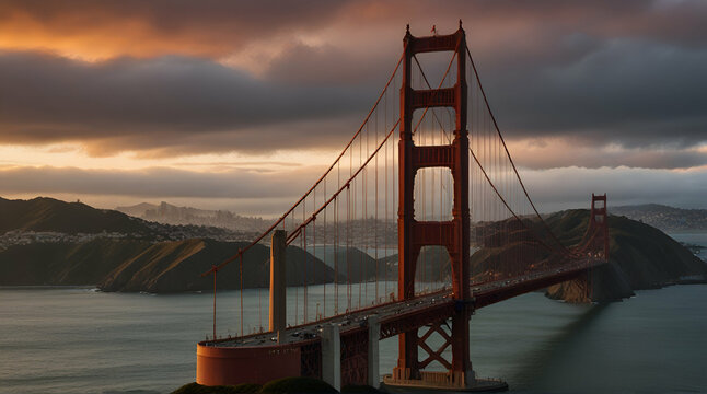 The Golden Gate Bridge at Sunset, San Francisco , CA. Genrative.ai 
