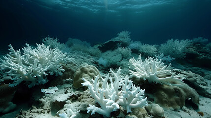 Dead coral reefs bleached white from Rising Ocean