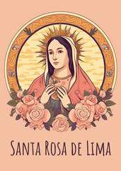 Feast of santa rosa de lima, saint of Peru. Santa Rosa de Lima social media post template banner