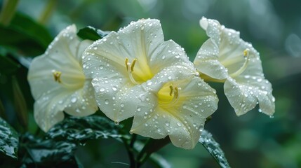 Top trumpet flower in rainy season against green backdrop