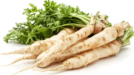 Fotobehang Parsnip on a white background, Parsnip root isolated on white background with clipping path   ai generated  © Hamid