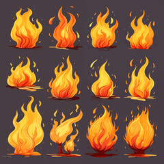 Collection of various cartoon fires