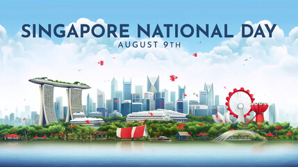 Singapore independence day 9 august design illustration, suitable for social media banner and template - Powered by Adobe