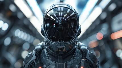 man with no helmut on, modern scifi black flight suite on, highly detailed  - obrazy, fototapety, plakaty