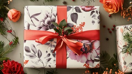 Wrap your gift in decorative craft paper adorned with a vibrant red ribbon perfect for occasions like Valentine s Day Mother s Day or Christmas