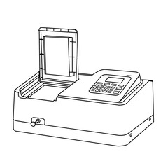 Vector illustration Spectrophotometer lab hand drawn sketch laboratory tools line art, isometric view, isolated on white background, For kids coloring book or science illustration.