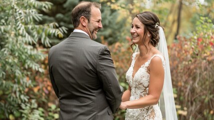 Fototapeta premium A couple's joyful first look on their wedding day