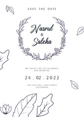 Hand drawn floral wedding invitation template
