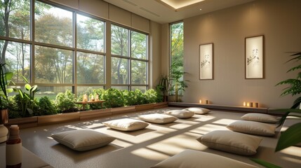A peaceful and serene meditation room offered to employees as a part of their corporate wellness program..
