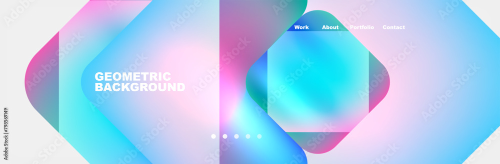 Poster a fluid geometric background with a gradient of azure and magenta, resembling gas and liquid merging