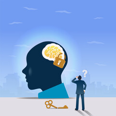 Lock brain in head. Doctrine and lack of freedom of opinion vector illustration