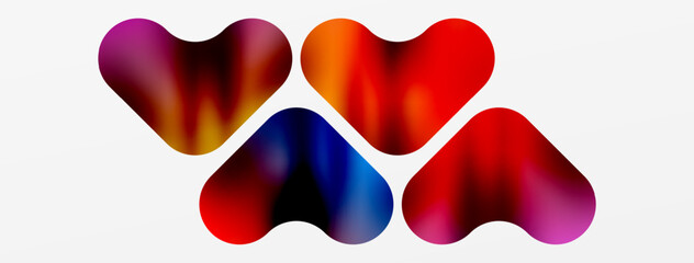 Fototapeta premium A symmetrical arrangement of colorful hearts in shades of purple, magenta, and violet on a white background, resembling facial expressions of joy on a mammal organism with purple eyewear
