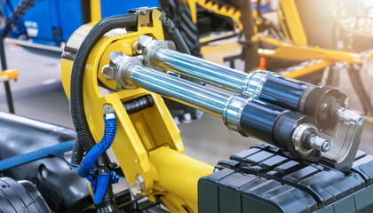 Hydraulic cylinder on industrial machinery equipment; construction and engineering development. Hydraulic application systems; Fluid power systems