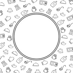 circle frame of kitchen icon in hand drawn style