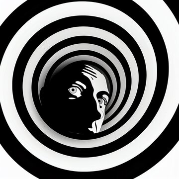 Psychological hell represented by tightening spirals, deep shadows, SVG artwork