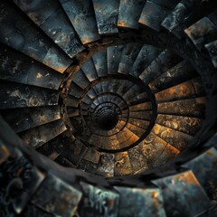 Fototapeta premium Spiral staircase leading to a mind's hell, ominous and stark, SVG format