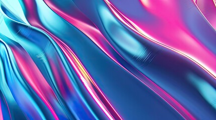 Abstract holographic background with shining curves of neon pink and electric blue