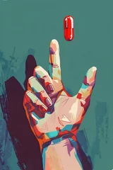 Fotobehang Defiant Hand Rejecting Substance in Vibrant Illustrated Gesture © CYBERUSS