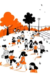 Fotobehang Diverse Children Playing Together in a Vibrant Park Landscape © CYBERUSS