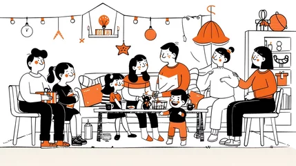 Fotobehang Diverse Family Celebrating Holidays Together with Festive and Activities © CYBERUSS