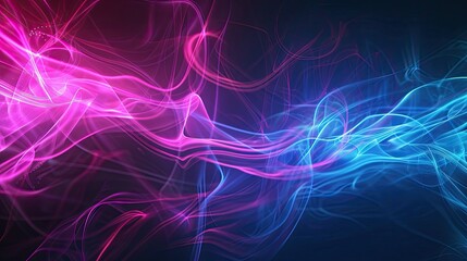 Abstract holographic background with shining curves of neon pink and electric blue