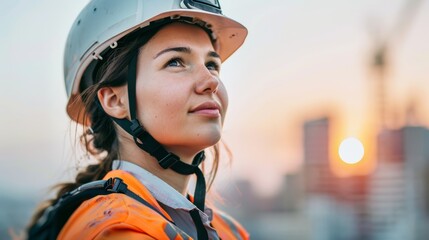 Confident female engineer at sunset
