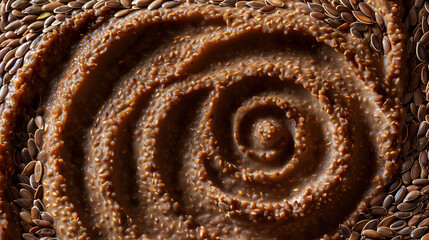 Omega3-rich flaxseeds are arranged in a spiral pattern. - obrazy, fototapety, plakaty