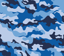 Fototapeta na wymiar Blue camouflage background vector seamless texture, nautical print, military design