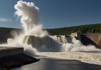 Explosion of a dam releasing a massive torrent of water, generative AI