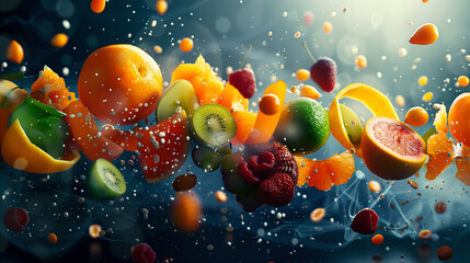 Obraz na płótnie Canvas Healthy Bright fruits arranged in a dynamic, energetic composition.
