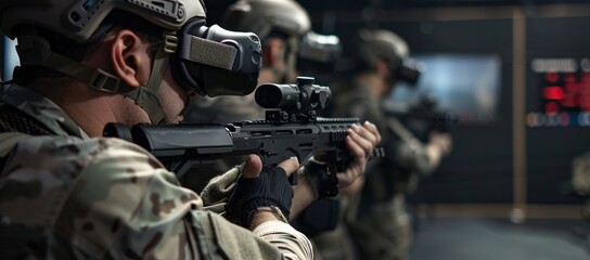 Virtual reality firearms training captured in ultra-high resolution, highlighting the fusion of technology and traditional shooting disciplines