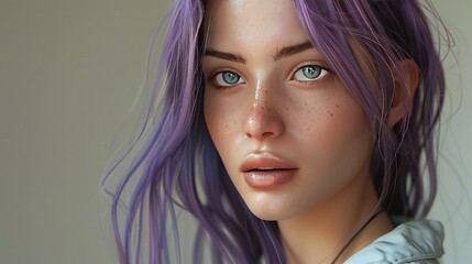 portrait of a woman wih purple hair