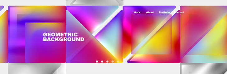 An artistic display of colorfulness with electric blue triangles and magenta rectangles on a violet background, all enclosed by a silver border. A modern art piece with a touch of geometry