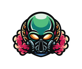 illustration vector of an alien with gasmask vector icon cartoon style