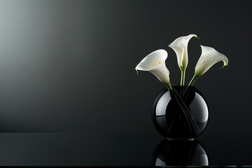 An artistic still life photograph of Calla lilies, showcasing their simplicity and sophistication