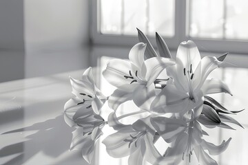 An elegant arrangement of white lilies symbolizing purity and mourning, placed in a serene funeral setting