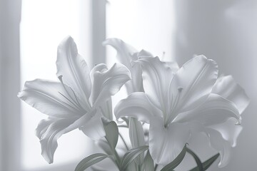 An elegant arrangement of white lilies symbolizing purity and mourning, placed in a serene funeral setting