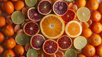 Beta Carotene-rich fruits are arranged in a visually appealing pattern. 