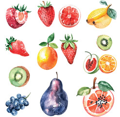 A vibrant assortment of watercolor fruits, perfect for adding a touch of cheer.