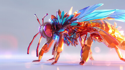 Abstract 3d render animal holographic colorful background design, modern illustration