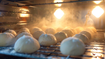 A mesmerizing time-lapse sequence  the rise of a yeast dough as it proofs in a warm oven, gradually...