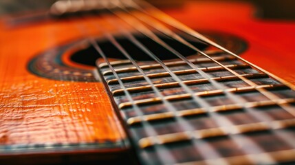 Fototapeta premium Close up of classical guitar neck and frets