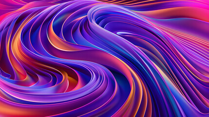 Abstract dynamic and modern illustration of colored lines that are folded into wave, executed in blue, orange, purple and pink colors - obrazy, fototapety, plakaty