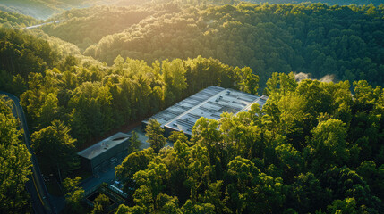 areal view photography of a hightech data center surrounded by beautiful forestry