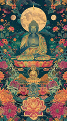 Serene Pure Land: Intricate Tibetan Thangka Wallpaper with Vibrant Colors