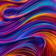 Abstract dynamic and modern illustration of colored lines that are folded into wave, executed in blue, orange, purple and pink colors - obrazy, fototapety, plakaty
