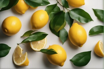 set lemons leaves isolated white background beautiful citrous closeup clove collection colours composition cut diet drink entire food fresh fruit green half health healthy ingredient juice juicy leaf'