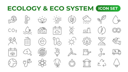 Ecology icon set. Ecofriendly icon, nature icons set. Linear ecology icons. Environmental sustainability simple symbol. Simple Set of  Line Icons.Global Warming, Forests, Organic Farming.